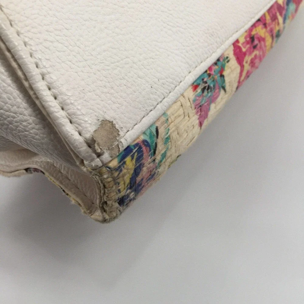 Betsey Johnson Floral Print Oversized Bow Straw Purse Handbag Bag Faux Leather